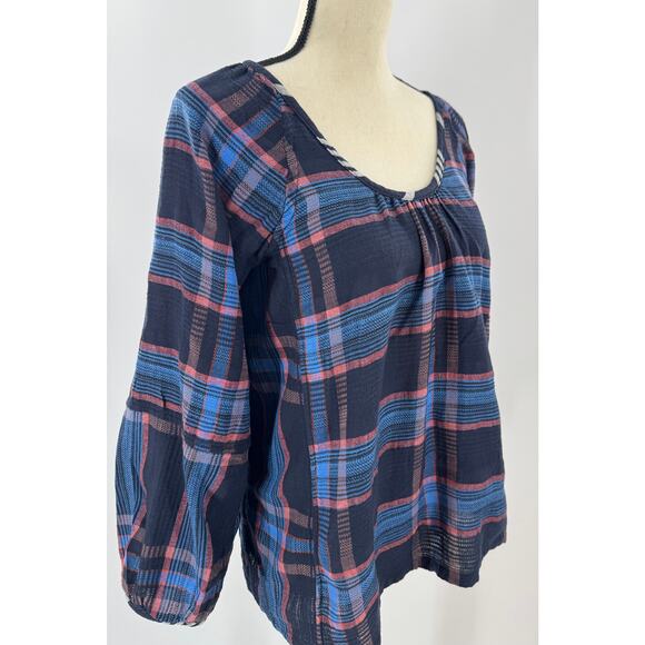 Ace & Jig Black Plaid Pullover Peasant Top Check Balloon Sleeve Blouse Small - Picture 2 of 8